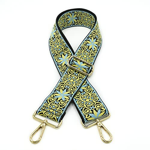 Angtex Taschengurt Schultergurt zum Wechseln für Damen-Handtaschen, verstellbar, 5 cm breit Ornament hellblau/gelb