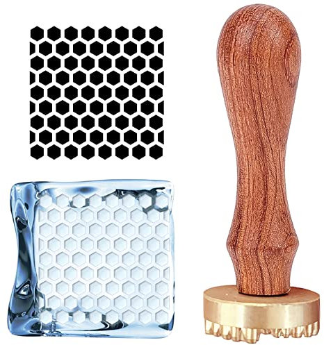 CRASPIRE Honeycomb Ice Stamp Ice Cube Stamp Ice Branding Stamp with Removable Brass Head & Wood Handle Vintage Ice Stamp for DIY Crafting Cocktail Whiskey Mojito Drinks Bar Making