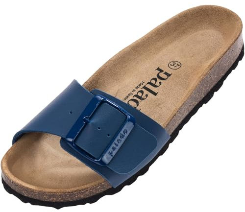 Palado Pantoletten Damen Malta EGS Matt – bequeme Sandalen Made in Spain - Hausschuhe mit dämpfendem Kork-Fußbett - modische Sommerschuhe Dunkelblau UK6 - EU39