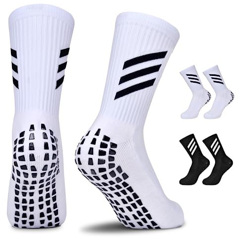 JUYANO 2 Pairs Kids Grip Socks Football Socks Boys Girls, Breathable Grip Socks Junior Anti-slip Athletic Sock for Kids AntiSkid Rubber Pads Sports Sock for Basketball Rugby Tennis Ages 6~12