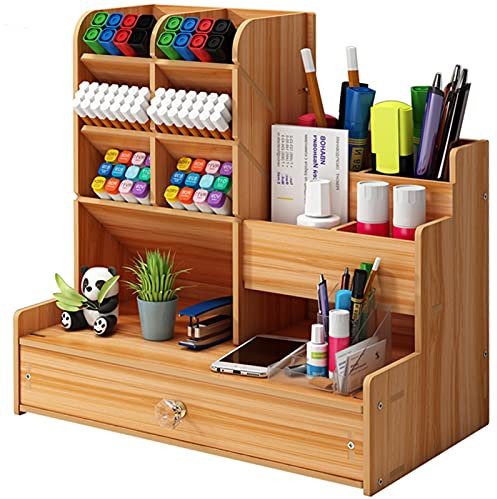 Marbrasse Wooden Desk Organiser,Pen Holer for Desk,Stationary Organiser,Desktop Storage Organizer Caddy(Cherry Wood)