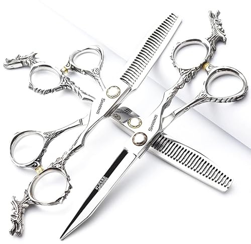 Japan 440C 5.5/6 inch Hair Professional Stylist Bearing Scissors - Salon Studio Modeling Tools - Thinning Scissors (6 inches, 3 Pieces-B)