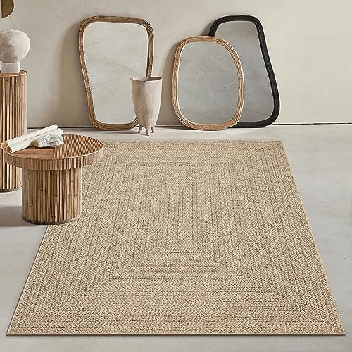 Mia's Teppiche Kinsley robuster In- und Outdoor Teppich im natürlichen Jute-Look, wetterfest, geeignet für Terrasse und Garten