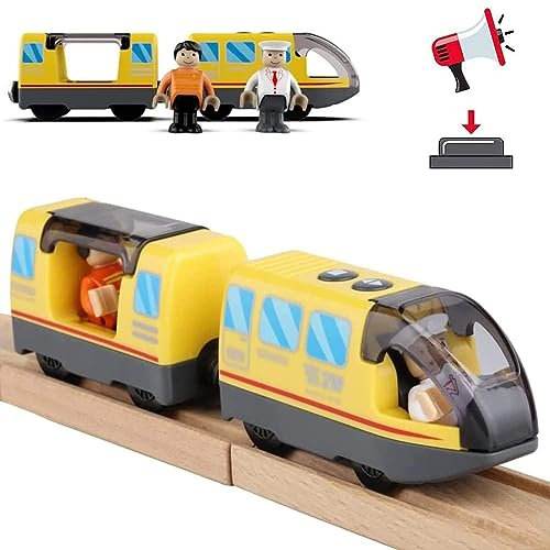 Zuoan Batteriebetriebener Zug für Holzeisenbahn Schienenset Spielzeug für Kleinkinder 3 4 5 Jahre alt Jungen Kinder Magnetische Kupplungen Stadtfahrzeug mit Figuren (ohne Holz-gleise)