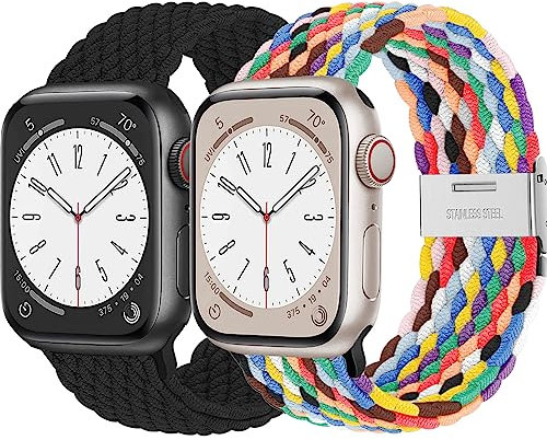 2 Trenzada Correa para Apple Watch 40mm 41mm 44mm 45mm Series 9 8 7 se 6 5 4 Ultra/249mm hombr/mujer,Solo Loop Deportiva de nylon extensible Pulsera Bracelet para iWatch serie 3 2 1 42mm 38mm Band