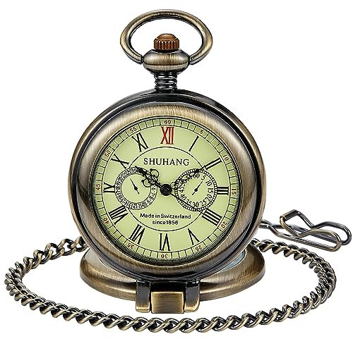 Whodoit Mechanische Taschenuhr aus Edelstahl, römisches digitales Zifferblatt, mechanische Taschenuhr für Herren, MW164, 复古