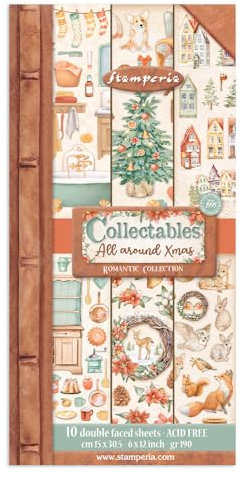 Stamperia - Collectables 10 Sheets for Scrapbooks, Albums and Bullet Journals, All Around Christmas, Acid Free, Double-Sided, Perfect for Crafts and Gifting (All You Need for Christmas) (30.5 x 15cm)