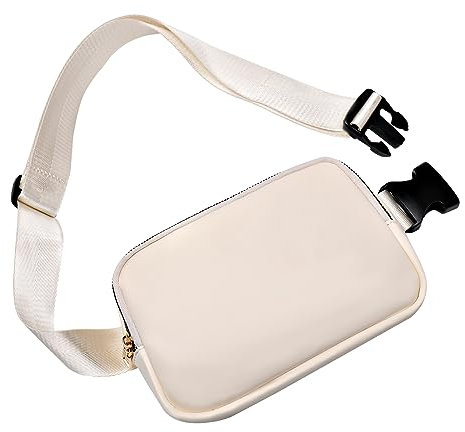 ZOUIQSS Klein Bauchtasche Gürteltasche für Damen Herren Leder Hüfttasche Frauen Umhängetasche für Reisen mit Verstellbarem Gurt(Beige)