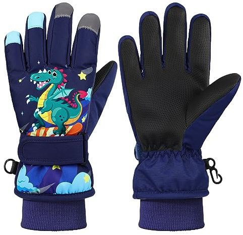 QKURT Guanti da Sci per Bambini, Guanti Invernali Caldi per Bambini Muffole da Ciclismo Muffole Sportivi con Silicone Antiscivolo per slittino, Snowboard, Pattinaggio, Ciclismo, Corsa (2-13 Anni)