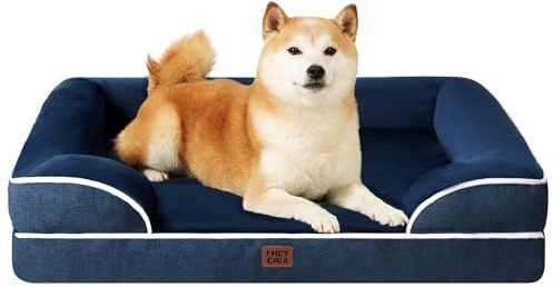 EHEYCIGA Panier Chien Moyen Taille Orthopedique, Memoire de Forme Lit pour Chien Dehoussable Lavable, Canapé Chiens Imperméable, Bleu Marine