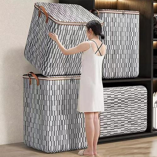 SquareX Non-woven Zipper Storage Bins with Lids - Large-capacity Clothing Storage Bag for Pillows, Blankets & Travel