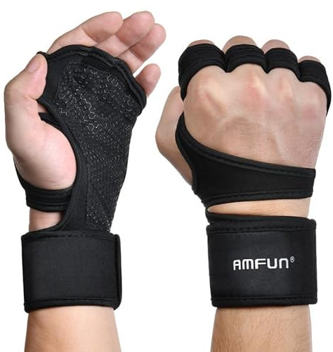 AMFUN Gants D'entraînement Ouverts à Demi-Doigts, Manique de Musculation avec Protection Supplémentaire de la Paume pour la Gym, Fitness, L'haltérophilie (L)