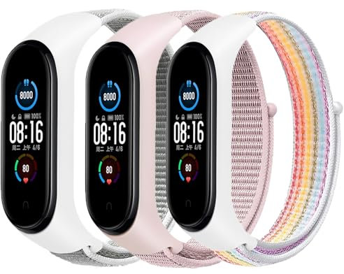 3 Pezzi Cinturino Compatibile per Xiaomi Mi Band 7 6 5 4 3 per Donna Uomo,Cinturino in Nylon Sportivo Elastico Intrecciato Bracciale di Ricambio per Xiaomi Mi Smart Band 7/Band 6/Band 5/Band 4/Band 3