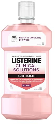 Listerine Clinical Solutions Mouthwash Gum Health Antiseptic, Antigingivitis and Antiplaque Oral Rinse Helps Prevent Buildup and Immediately Kills Germs for Healthier Gums, ICY Mint, 500 mL