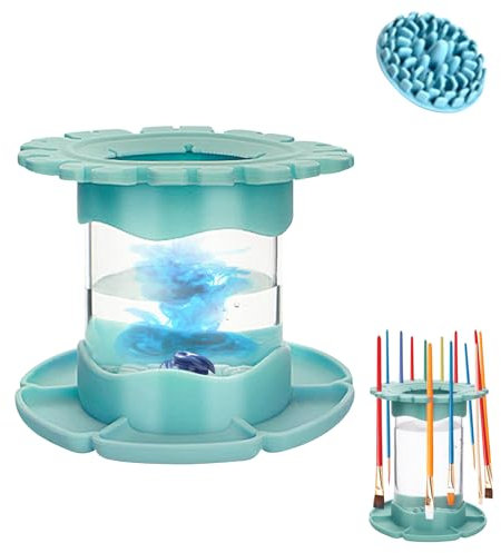 Skeadex Nettoyeur Pinceaux Peinture, Silicone Porte Pinceau Peinture, Supports De Rangement Pour Pinceaux, Gobelet De Rinçage Peinture Studio Maison Aquarelle À Base D'Eau (Bleu, Medium)