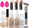 PHOERA Foundation, 3 PCS Contour Makeup Kit With Highlighter, Blush and Bronzer Sticks for Sculpting Cheeks (102+102+ Fair-Light Contour/Nude + Nude+#03,#09,#12)