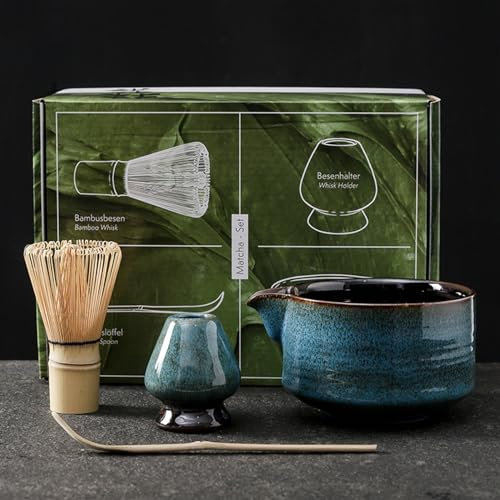 BAMFY Te Matcha Kit Accesorios Cuenco Matcha Con Pico Vertedor Bambú Batidor Matcha, Cuenco Matcha, Cuchara, Soporte for Batidor Matcha, Kit Te Matcha (Color : 4 pcs basket D)