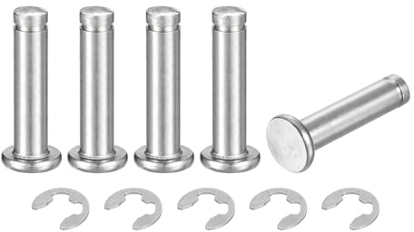 QUARKZMAN 5 Stück M6x25mm Zylinderstifte 304 Edelstahl Zylindrische Stifte Wellensicherungsring, Flachkopf Stift mit E-Clip Sicherungsring, Silber