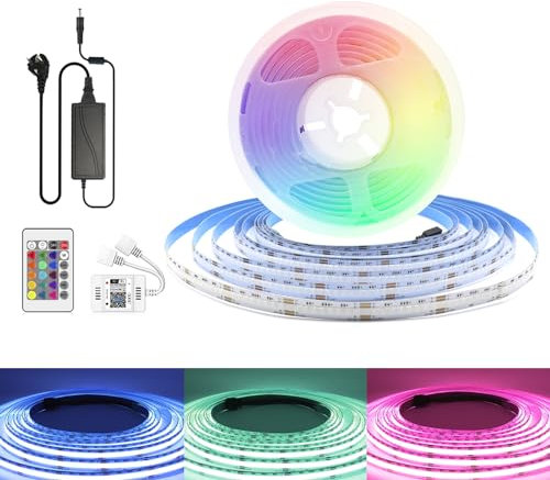 Arotelicht Kit striscia LED Alexa COB WiFi RGB 10M, striscia luminosa LED COB RGB 24V con controller e alimentatore, 576 LED/M, controllo app, sincronizzazione musicale, cambio colore fai da te