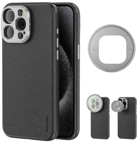 NEEWER 15 Pro Max Handyhülle Handy Case kompatibel mit iPhone 15 Pro Max, TPU + PC Schutzhülle mit 17mm Objektiv Backplate 67mm Filter Adapter, rutschfestes Kunstleder, für MagSafe PA054 Schwarz/Titan