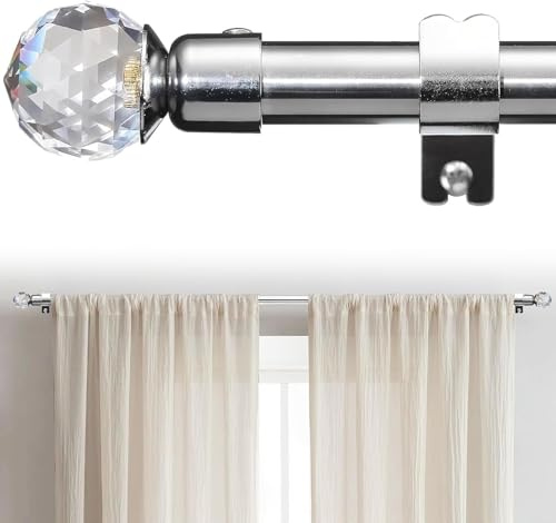 Gardinenstange, 71-157cm Gardinenstange Vorhangstange Verstellbare Beschläge Set mit Halterungen aus Edelstahl - 16 mm Durchmesser mit Acryl Diamant Endstück/Silber