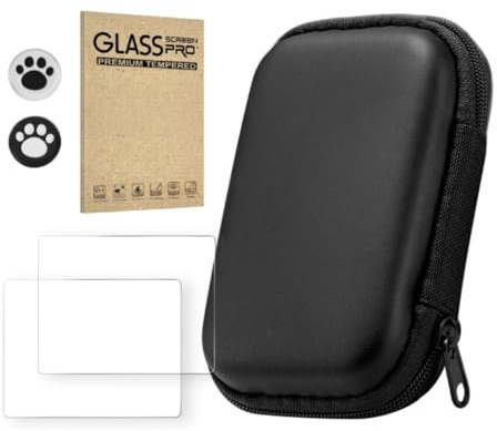 Generic Game Console Case: Schutztasche für Handheld-Spielkonsole, Hartschalenkoffer + 2 Displayschutzfolien für R36S/R35S/RGB20S, Tragbare Aufbewahrungstasche (2PCS + Schwarz)