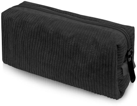 NECXON Cord-Federmäppchen, weiches Federmäppchen für Mädchen, Federmäppchen, Bleistifttasche, Make-up-Tasche, süßes Federmäppchen für Kinder, Schüler, Schreibwarenhülle für das Schulbüro (schwarz)