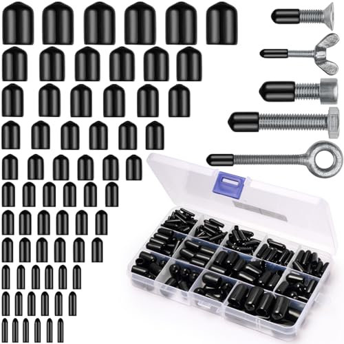 Realure 250Pcs/11Sizes Round Rubber End Caps 10mm 9mm 8mm 7mm 6mm 5mm 4mm 3.5mm 3mm 2.5mm 2mm PVC Bolt Cover Screw Thread Protectors Caps for Screw Vinyl Tube Wire Ropes Metal Rods