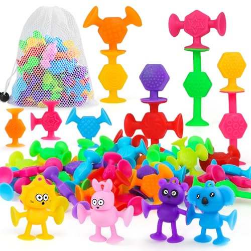 40 Pièces Jouets de Bain pour Enfants, Jouets à Ventouse Bebe, Jouets de Bain Animal Sucker Toys, Ressenti Jouets Voyage Éducation Cadeau pour Garçons Filles de 3 4 5 Ans