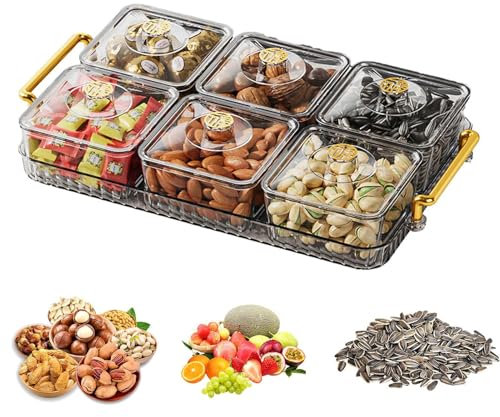 Divided Serving Platter,Party Platter Tray Portable Transparent Modern Light Luxury Anti-Slip Divided Snack Tray with Lid and Moveable Compartment for Candy, Fruits, Nuts, Snacks