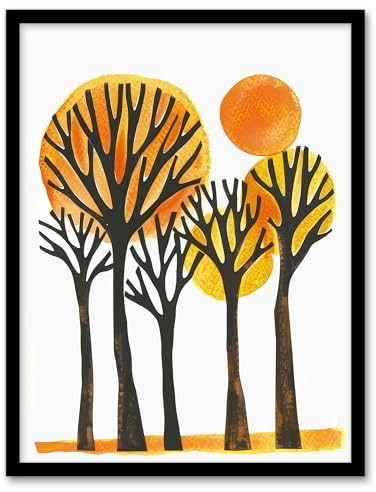 Artery8 Sun Over Autumn Trees Bright Abstract Watercolour Living Room Artwork Framed Wall Art Print A4