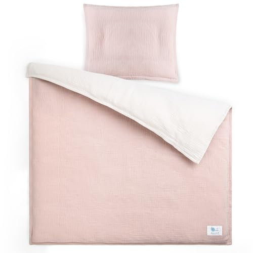 lulumoon Musselin Kinderbettwäsche 100x135: Bettbezug 100x135 + Kissenbezug 40x60 cm aus Baumwolle – Leicht und Komfortabel Bettwäsche Set für Baby Kinder (Creme Sand, 80x80 + 35x40 cm)