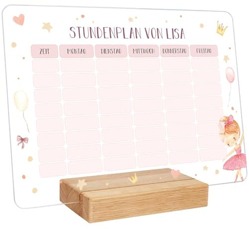 GRAVURZEILE Personalisierter Stundenplan - Ballerina mit Namen - Abwischbarer Wochenplaner für Kinder inkl. Stift - Geschenk für die Schultüte zum Schulanfang Einschulung - Farbe: Ballerina