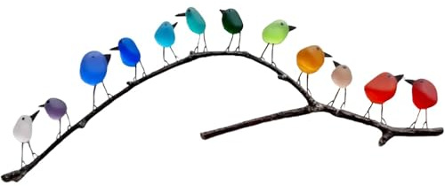 ABPWO Sea Glass Art, Rainbow Birds on Branch, Glass Pictures Wall Art, Sea Glass Decor, Housewarmings, Birthday & Wedding Gifts, Handmade