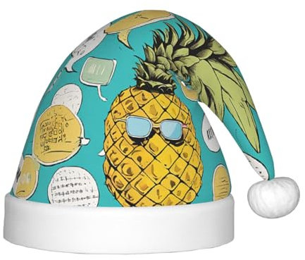 Xdcywbzdbc Hawaiianische Sprüche, Weihnachtsmannmütze, Kinder-Weihnachtsmannmütze, gehobener Weihnachtsmannmütze, Plüsch, Weihnachtsmannmütze, Samt-Oberteil mit künstlichem Wollball, Feier,