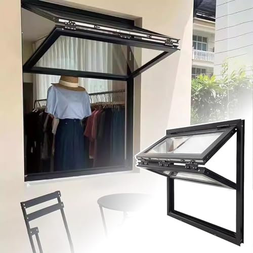 Schiebefenster Aluminium-Klapp-Konzessionsfenster, Food Truck-Servicefenster mit Gehärtetem Glas und Schloss, Flächenbündig Montierte Schiebefenster für Küchen- und Caféstände(WxH 45x55cm(17.7x21.6in)