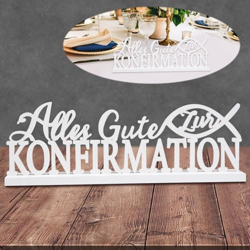 Weiß Holz Fisch Deko 1 Stk Aufsteller Alles Gute zur Konfirmation Schriftzug Streudeko Holz Fische Kommunion Deko Fisch Weiß aus Holz für Taufe Konfirmation Junge Mädchen