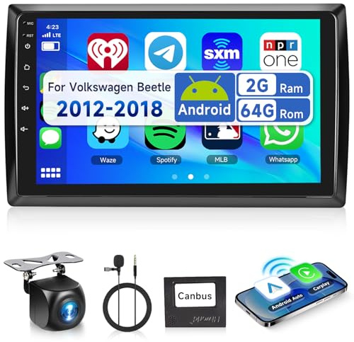 2G y 64G Podofo 9 Radio para Coche para VW Beetle 2012-2018 con Carplay, Android Auto inalámbrico,Android 13,Pantalla táctil,Bluetooth,HiFi/RDS/FM,WiFi Navi/AHD,cámara Trasera