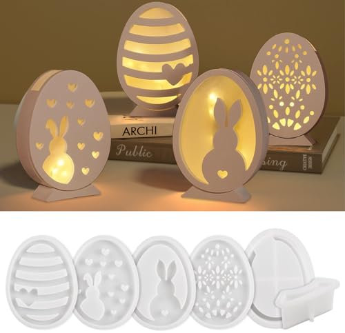6 Moldes de Silicona para Pascua, Molde de Conejo para Pascua, 3D Pascua Molde de Silicona Conejo, Molde de Silicona, Moldes de Yeso para Huevos de Pascua, Molde Resina Epoxi para Decoraciones Pascua