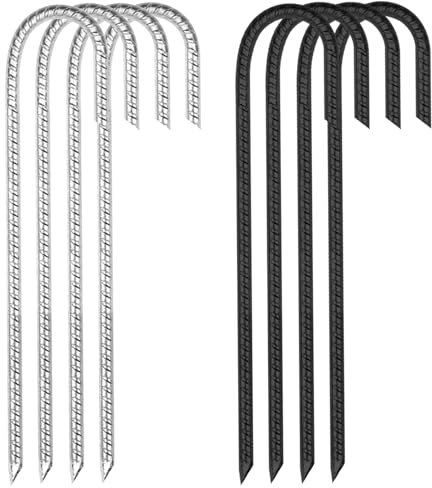 LXBCTOP 8 Piezas Anclaje De Suelo Piquetas Galvanizado-J, Negro Y Plateado Estacas De Metal Resistentes, para Estable JardíN, Camping, Tienda De CampañA, Cama EláStica Exterior, Clavos De(30cm)