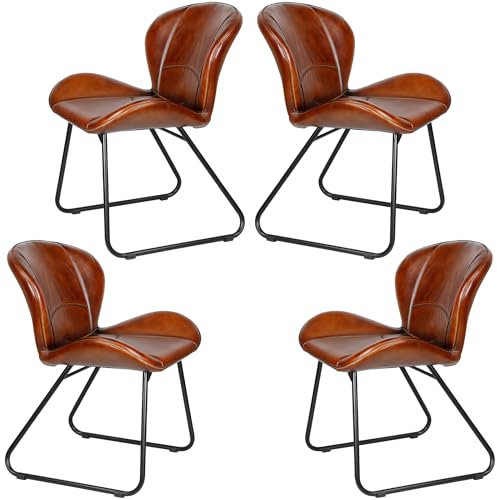 Casa Moro Stühle Esszimmer 4er Set Polsterstuhl Lederstuhl Konferenzstuhl Besucherstuhl Wartezimmerstühle Echtleder Stuhl Modern Rotbraun