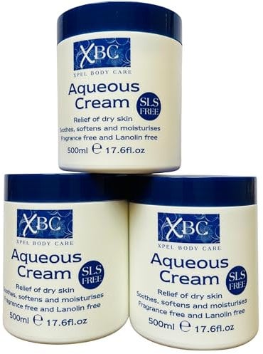 PACK OF 3 X 500ml SLS FREE AQUEOUS CREAM Emollient LARGE TUB [ Relief of Dry Skin ] Soothes Softens and Moisturises (FREE FROM FRAGRANCE, SLS, PAREBEN, COLOUR Dry Skin Moisturiser Cream)