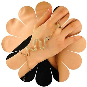 Cybche Punk Schlange Finger Ring Armband Gold Schlange Handkette Vintage Schlange Slave Armband Schlange Kettenhandkabelbaum Hallowen Schmuck