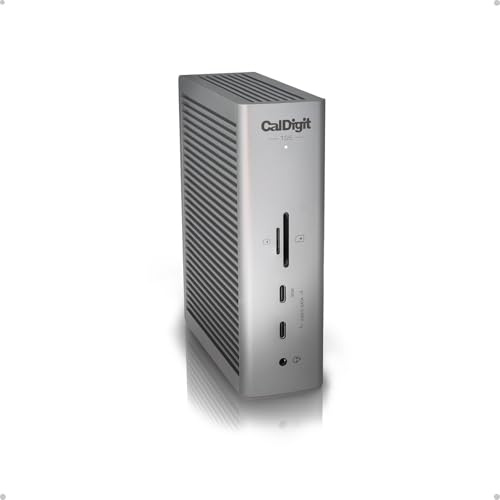 CalDigit TS5 Thunderbolt 5 Dock - 15 puertos, carga de 140 W, 80 Gb/s TBT 5 x 4, USB-C 10 GB x 3, USB-A x2, Ethernet de 2.5 GB, pantallas duales de 8K a 60Hz, SD y microSD UHS-II, cable trenzado de 1