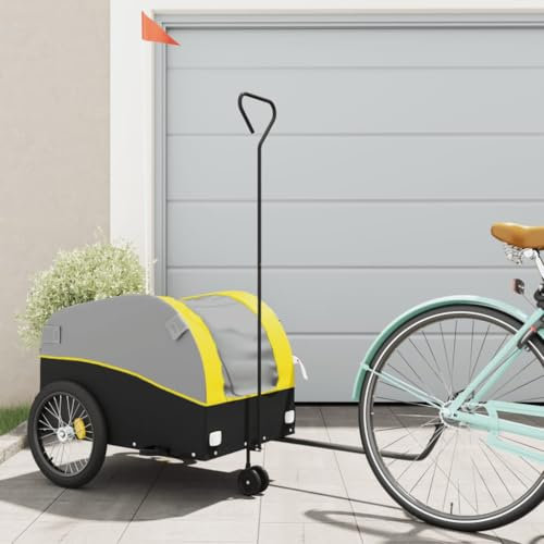 Fasba Fahrradanhänger, Anhänger für Fahrrad, Lastenanhänger mit Deichsel Sicherheitsflagge, Transportanhänger, Schwarz und Gelb 45 kg Eisen 126 x 63 x 63 cm (L x B x H)
