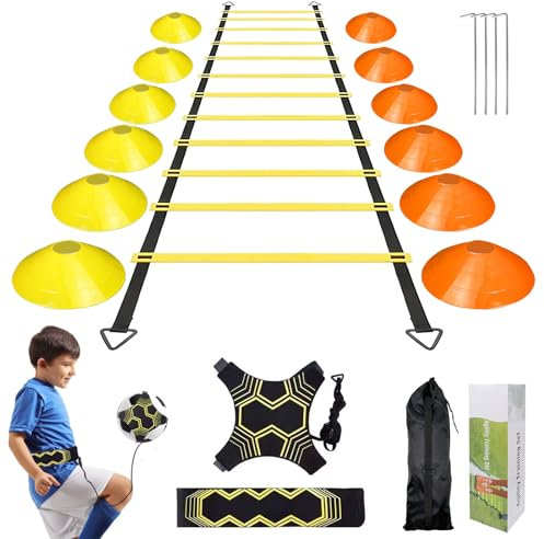 Druuzyl Set Allenamento Calcio Professionale - Scala Agilità 6m + 12 Coni + Borsa per velocità e Coordinazione