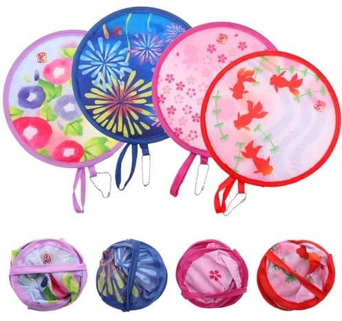 teasteam Round Japanese Foldable Fans 4Pcs Handheld Folding Manual Fan Chinese Style for Women MorningGlory Cherry Blossom Goldfish Sparkfire Summer for Travel Party Wedding Cooling Outdoor