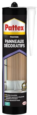 Pattex Colle Fixation Panneaux Décoratifs (cartouche 470 g) – Colle de fixation multi-matériaux – Colle résistante ultra forte