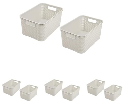 BranQ - Home essential Korb in Rattan Design 2er Set Grösse L 19l, Creme (Packung mit 4)