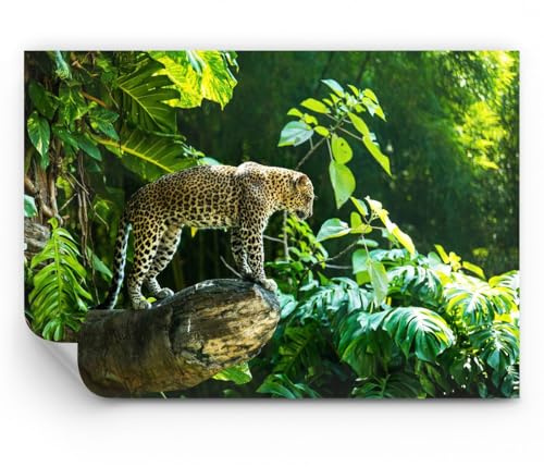 ARTTOR Papier Peint Vinyle 250x175 cm Premium Canvas Afrique Forêt 4502 | Selva Leopardo Pantera Photo Murale Moderne Décoration Wallpaper Design Salon Chambre Papier Peint Mural ARTTOR